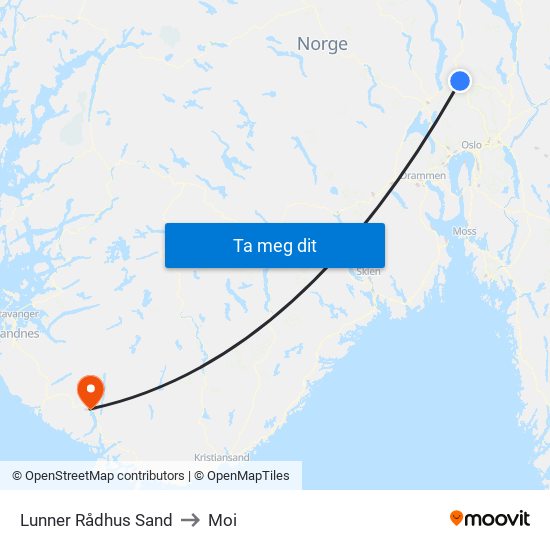 Lunner Rådhus Sand to Moi map