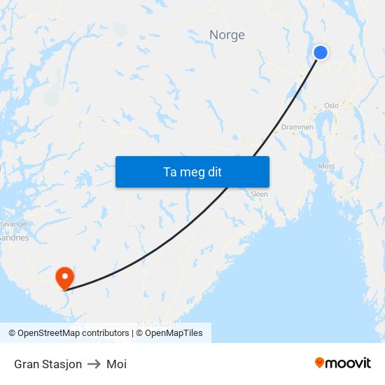 Gran Stasjon to Moi map