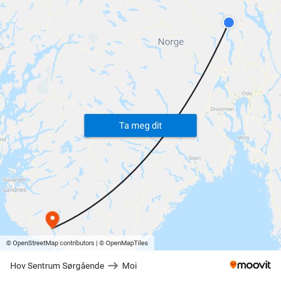 Hov Sentrum Sørgående to Moi map