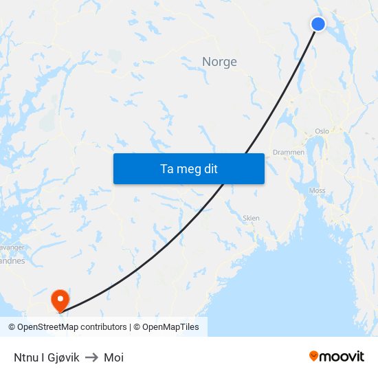 Ntnu I Gjøvik to Moi map