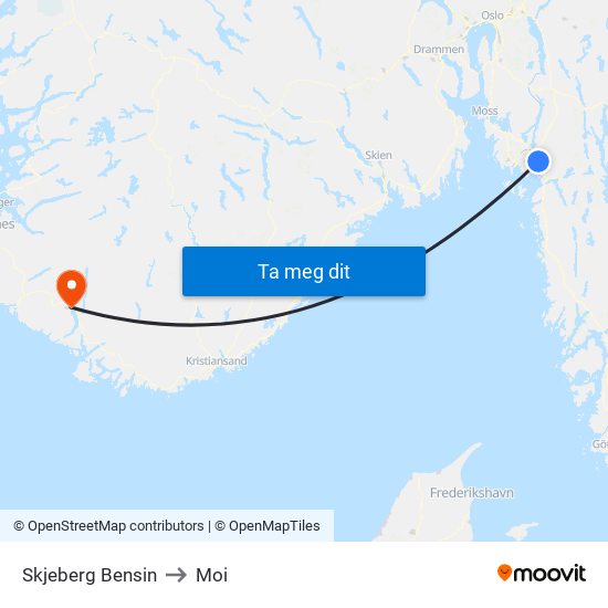Skjeberg Bensin to Moi map