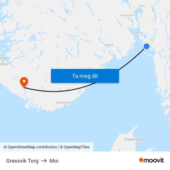 Gressvik Torg to Moi map