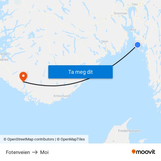 Fotenveien to Moi map