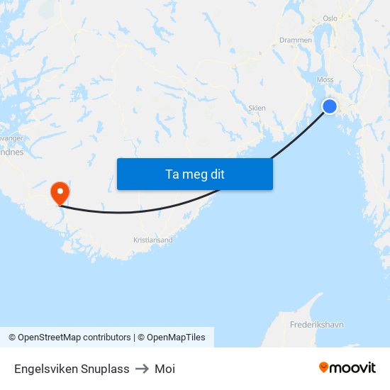 Engelsviken Snuplass to Moi map