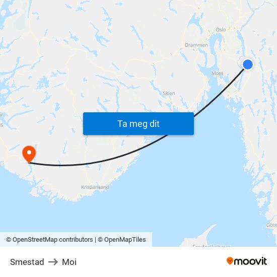 Smestad to Moi map