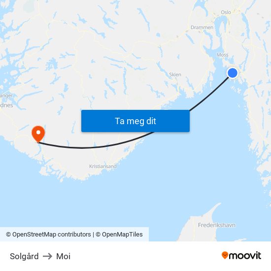 Solgård to Moi map