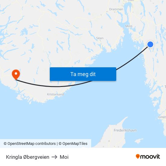 Kringla Øbergveien to Moi map