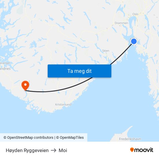 Høyden Ryggeveien to Moi map