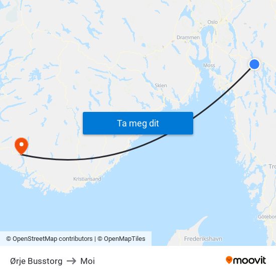 Ørje Busstorg to Moi map