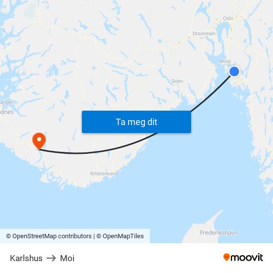 Karlshus to Moi map