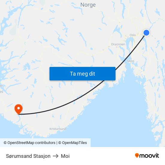 Sørumsand Stasjon to Moi map