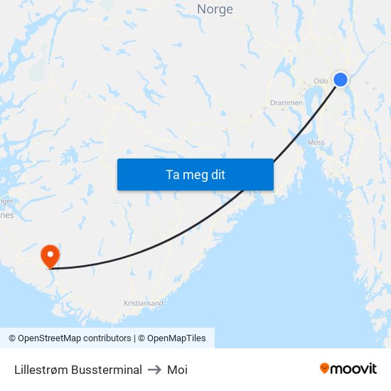 Lillestrøm Bussterminal to Moi map