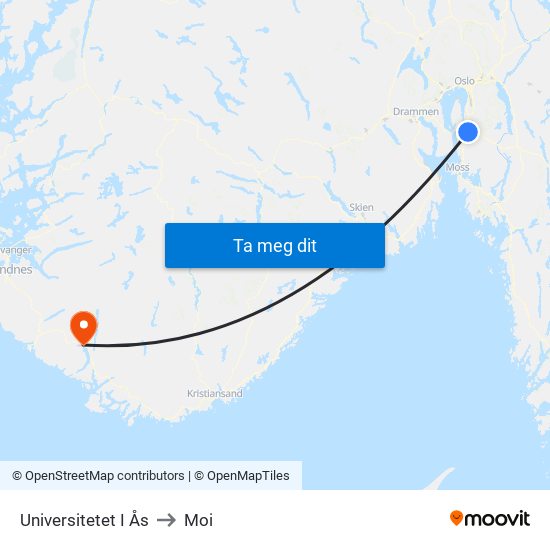 Universitetet I Ås to Moi map