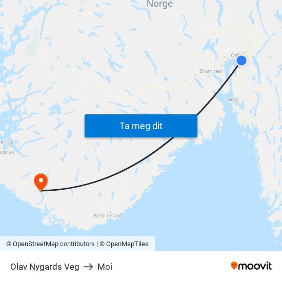 Olav Nygards Veg to Moi map