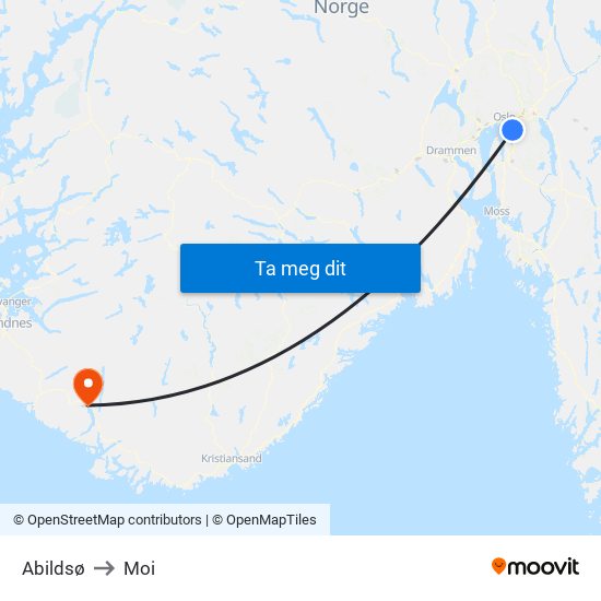 Abildsø to Moi map