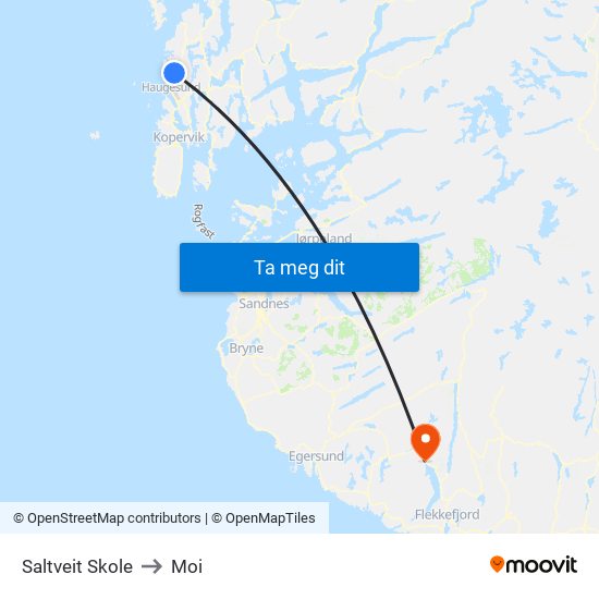 Saltveit Skole to Moi map