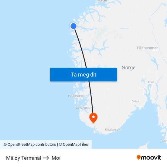 Måløy Terminal to Moi map
