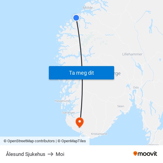 Ålesund Sjukehus to Moi map