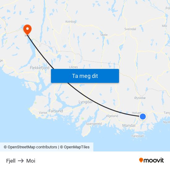 Fjell to Moi map