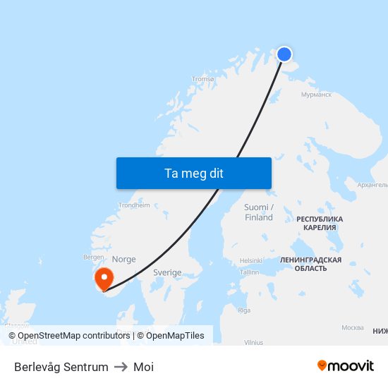 Berlevåg Sentrum to Moi map