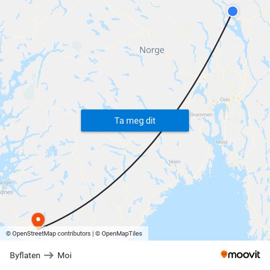 Byflaten to Moi map