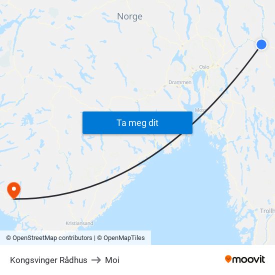 Kongsvinger Rådhus to Moi map