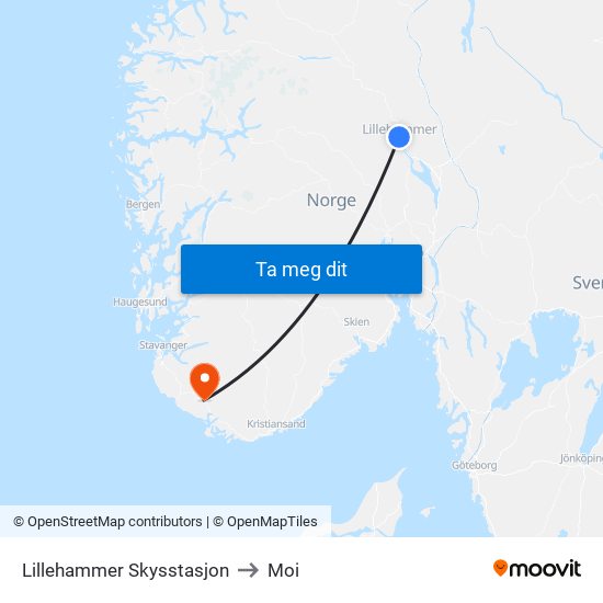 Lillehammer Skysstasjon to Moi map