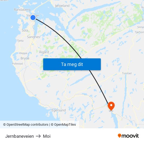 Jernbaneveien to Moi map