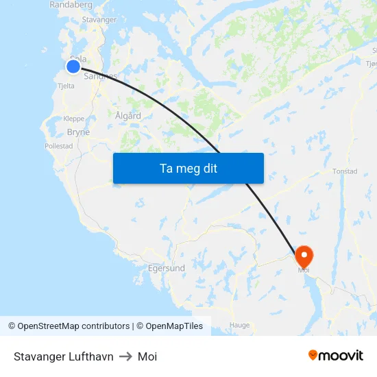 Stavanger Lufthavn to Moi map
