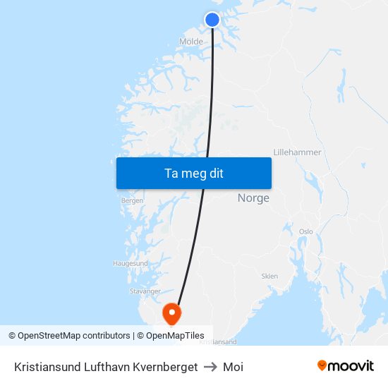Kristiansund Lufthavn Kvernberget to Moi map