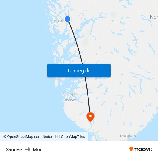 Sandvik to Moi map