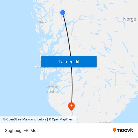 Saghaug to Moi map