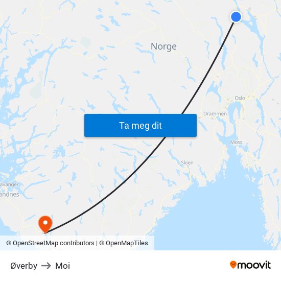 Øverby to Moi map