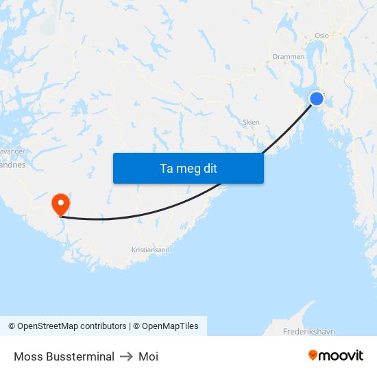 Moss Bussterminal to Moi map