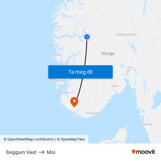 Sviggum Vest to Moi map