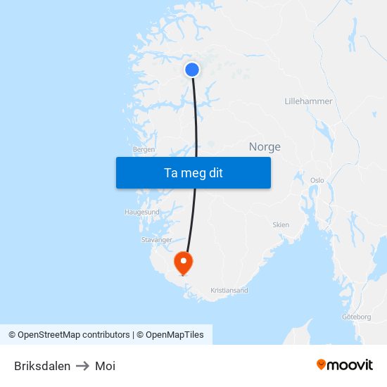 Briksdalen to Moi map