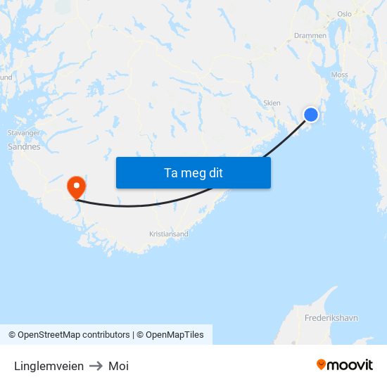 Linglemveien to Moi map