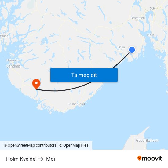 Holm Kvelde to Moi map