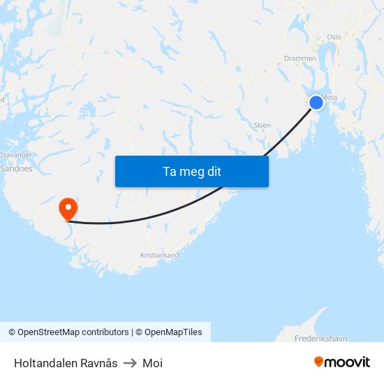 Holtandalen Ravnås to Moi map
