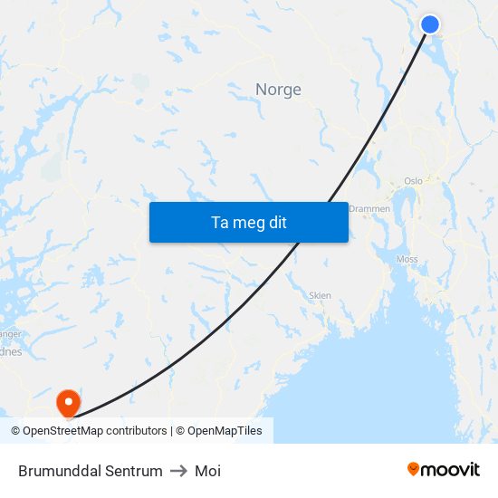 Brumunddal Sentrum to Moi map