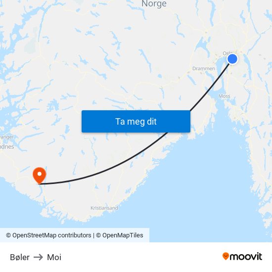 Bøler to Moi map