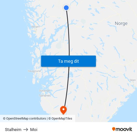 Stalheim to Moi map