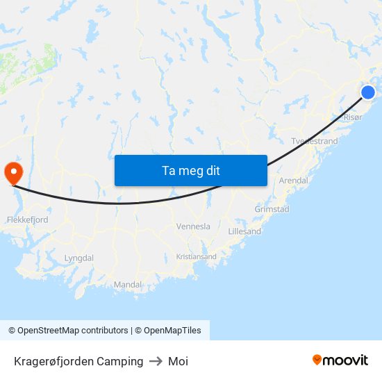 Kragerøfjorden Camping to Moi map