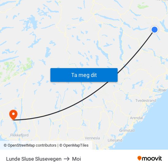 Lunde Sluse Slusevegen to Moi map