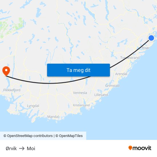 Ørvik to Moi map