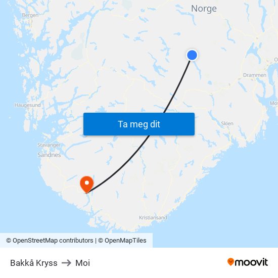 Bakkå Kryss to Moi map