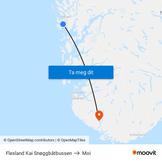 Flesland Kai Snøggbåtbussen to Moi map