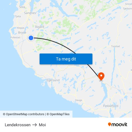 Lendekrossen to Moi map