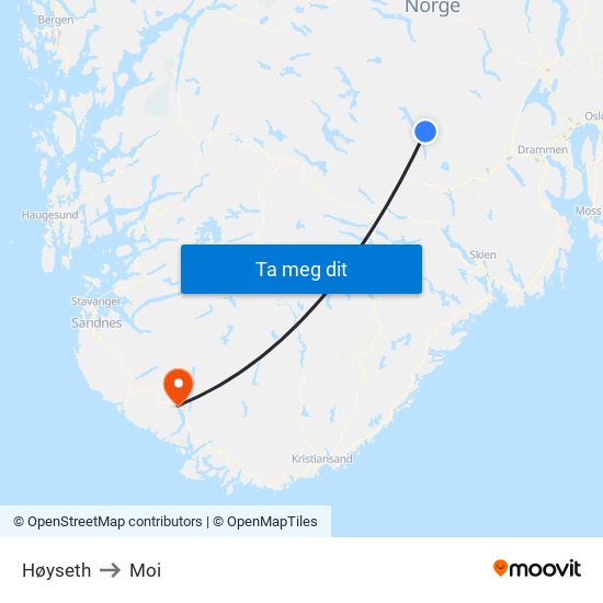 Høyseth to Moi map