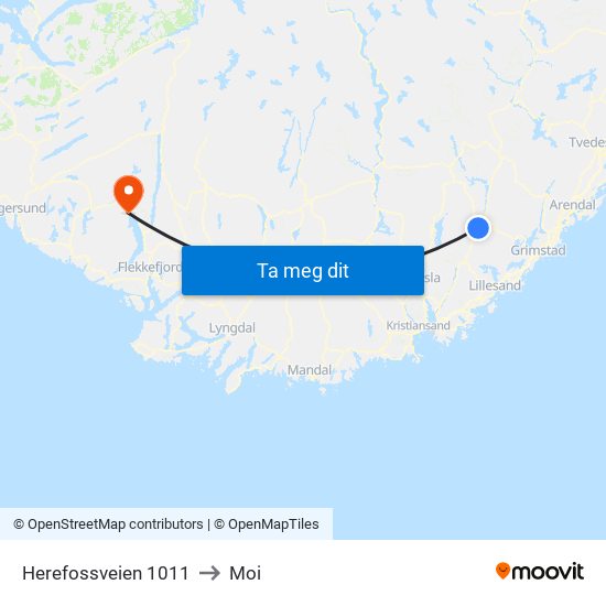 Herefossveien 1011 to Moi map